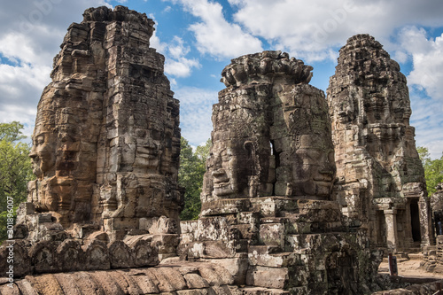 The mystery face on the tower of Bayon temple in Siem Reap, Cambodia.