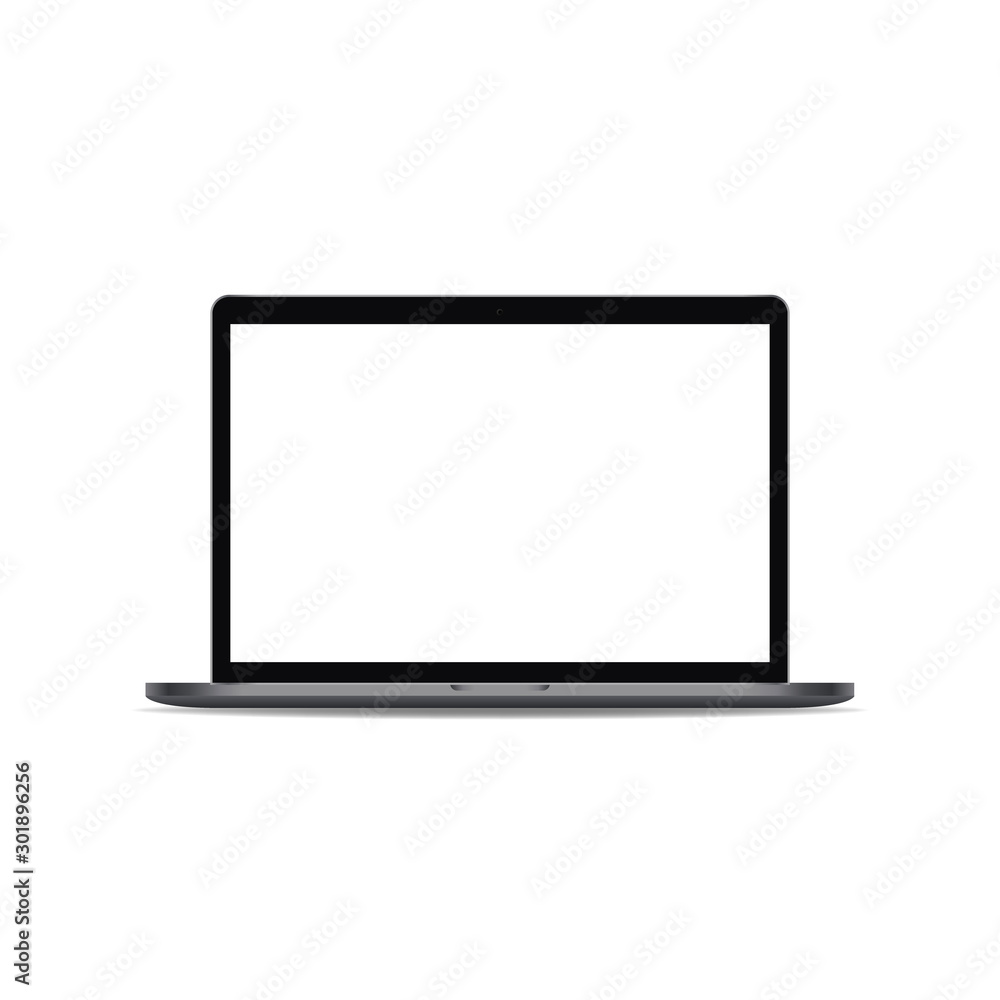 Computer notebook mockup. Laptop computer with blank screen isolate on white background. Vector mockup.