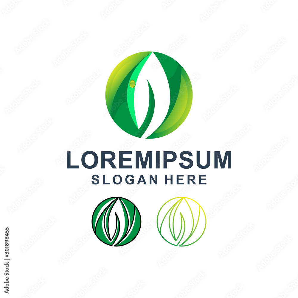 Modern Leaf with Letter O Logo Design Modern Leaf with Letter O Logo Design