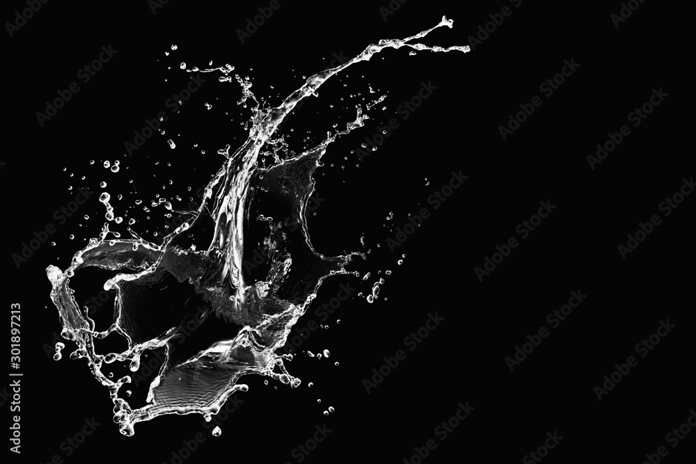 Water Splash Isolated on Black Background