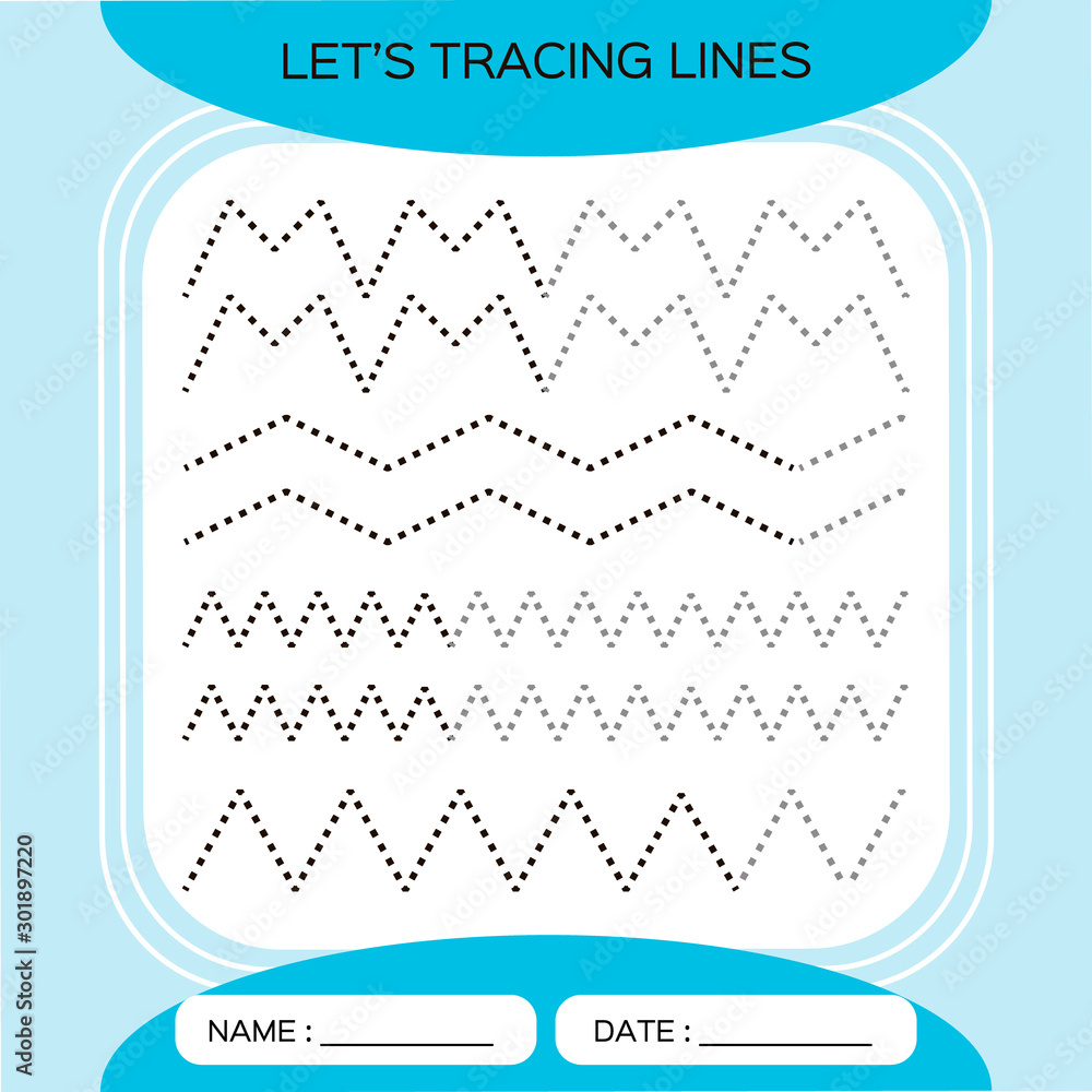 Tracing Lines Activity For Early Years. Preschool worksheet for practicing  fine motor skills.Tracing dashed lines. Improving skills tasks. Complete  the pattern.Vector A4 ready to print. Blue. Stock Vector | Adobe Stock