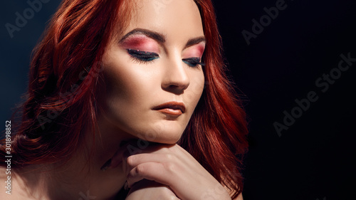 Wallpaper Mural Romantic redheaded woman with bright makeup, perfect skin and curly hair Torontodigital.ca