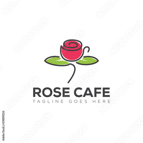 logo rose cafe, with flower like as mug coffee vector