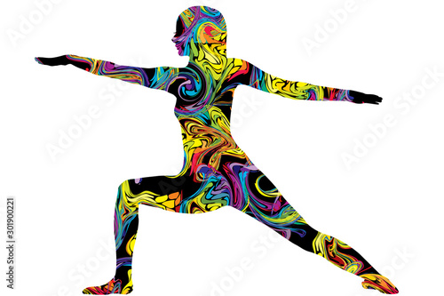 Colorful silhouette of a woman in yoga posture
