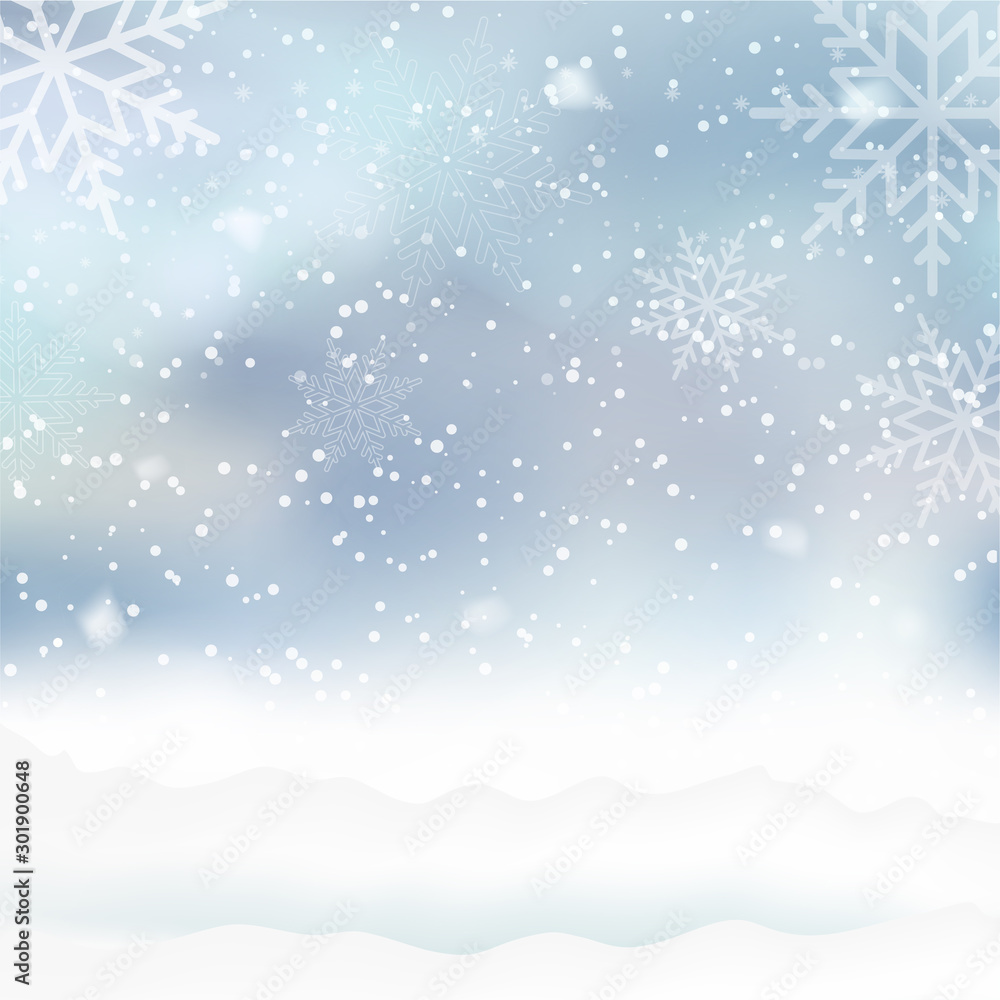 Happy New year with snowy blue background. Vector.