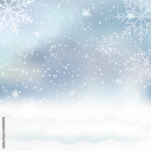 Happy New year with snowy blue background. Vector.