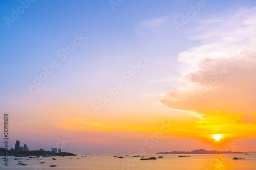 Beautiful landscape of sea ocean around Pattaya city in Thailand at sunset time