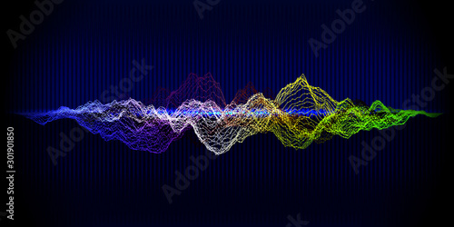 Music equalizer abstract background. Grid color waveform on blue background.