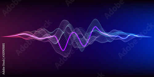 Music 3d equalizer abstract background. Grid color waveform on gradient background.