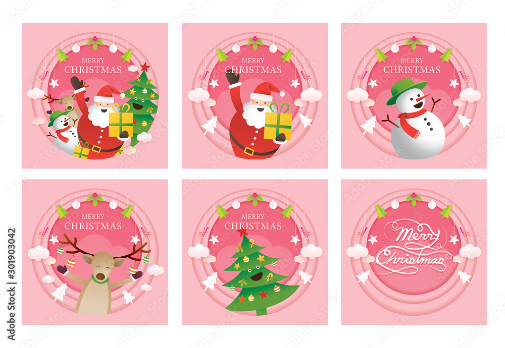 Santa Claus and Friends Background Label Banner, Merry Christmas and Happy New Year