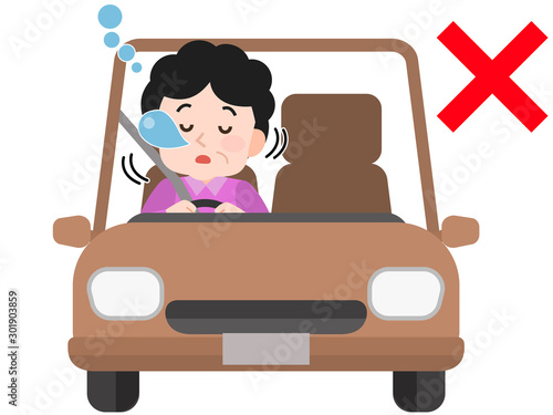 交通違反　運転中居眠り　女性　イラスト