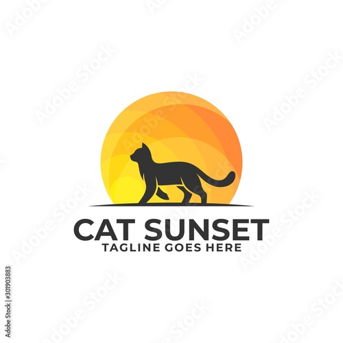 Cat Walking on Sunset Design Concept illustration Vector Template 