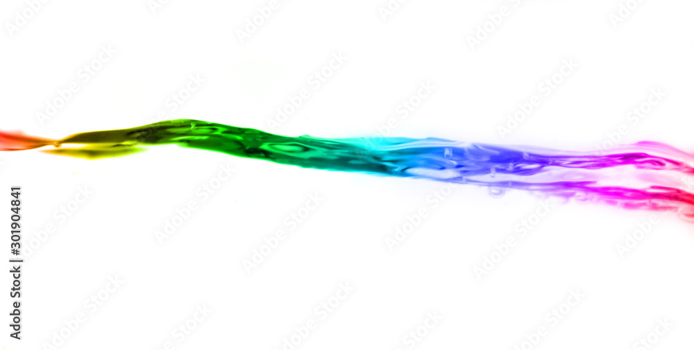 close-up gradient multicolor water splash on white background. isolate on white background.