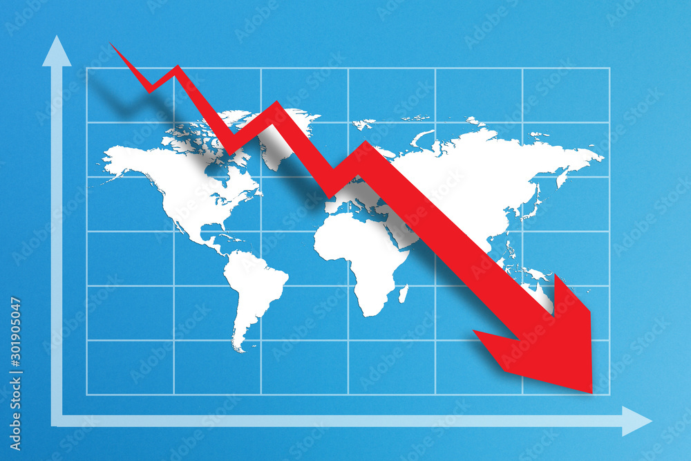 Fototapeta premium Financial crisis with world map on business chart