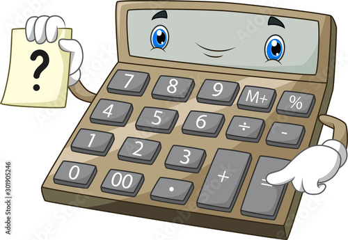 Cartoon funny calculator with paper