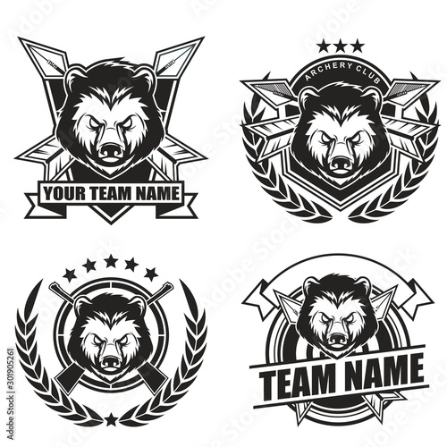 set of elements for badge logo design with hunter theme