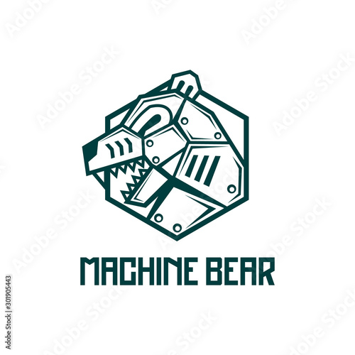 Canvas-taulu iron steel machine Bear robot logo design badge