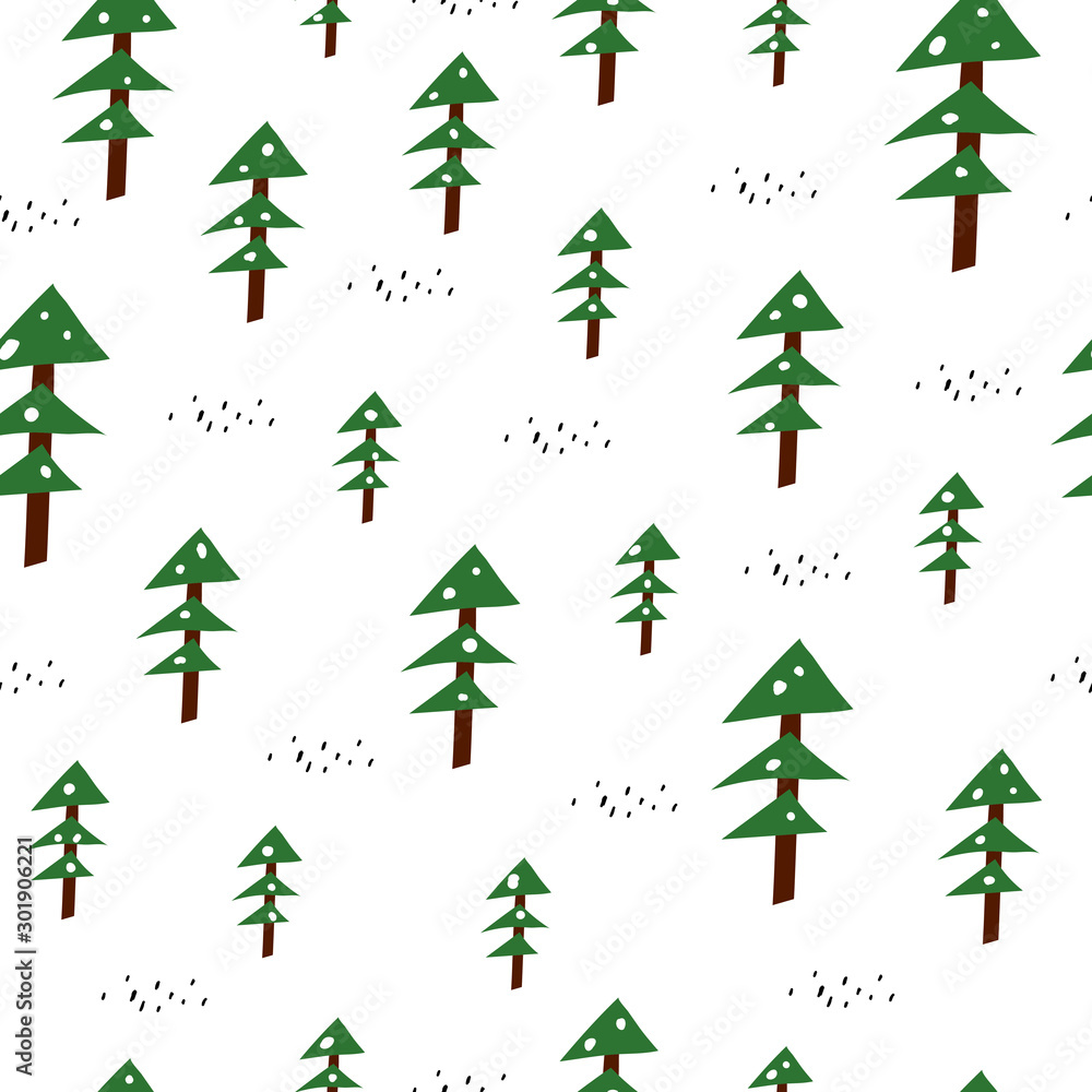 Seamless simple pattern with cartoon trees, decor elements. vector. flat hand drawing. Design for fabric, print, gift wrapper. Seamless simple pattern with cartoon trees, decor elements. vector. flat hand drawing. Design for fabric, print, gift wrapper.