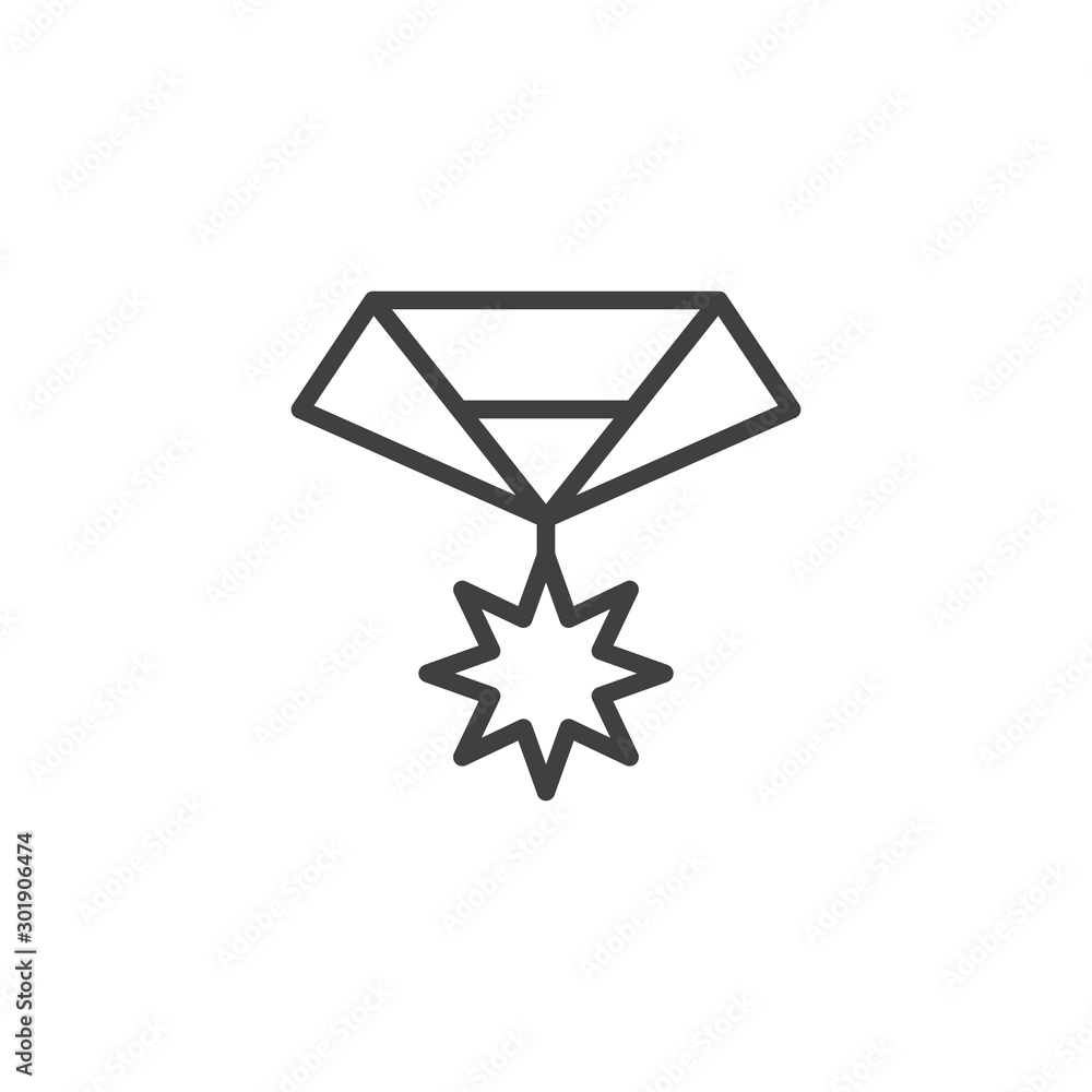 Star medal with ribbon line icon. linear style sign for mobile concept and web design. Champion medal outline vector icon. Symbol, logo illustration. Vector graphics Star medal with ribbon line icon. linear style sign for mobile concept and web design. Champion medal outline vector icon. Symbol, logo illustration. Vector graphics