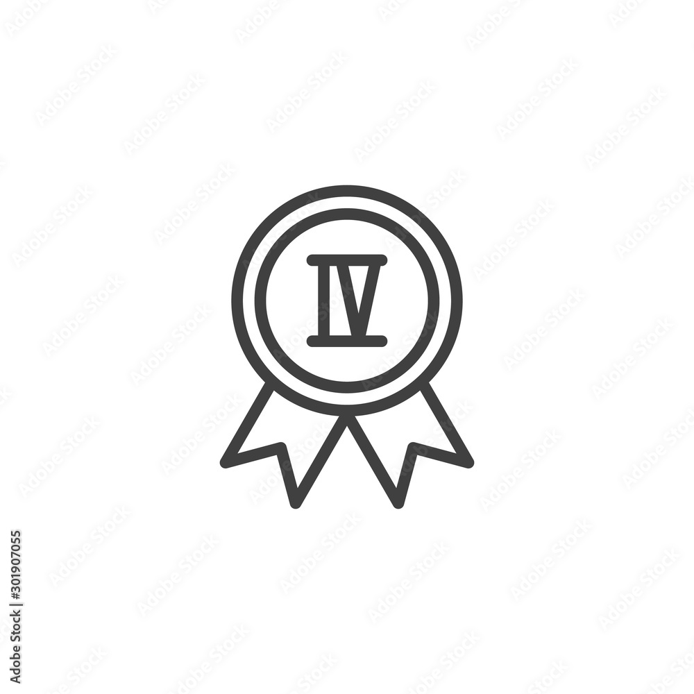 Fourth place medal badge line icon. linear style sign for mobile concept and web design. 4th place award medal outline vector icon. Symbol, logo illustration. Vector graphics Fourth place medal badge line icon. linear style sign for mobile concept and web design. 4th place award medal outline vector icon. Symbol, logo illustration. Vector graphics