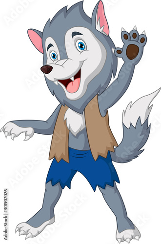 Cartoon the werewolf waving hand