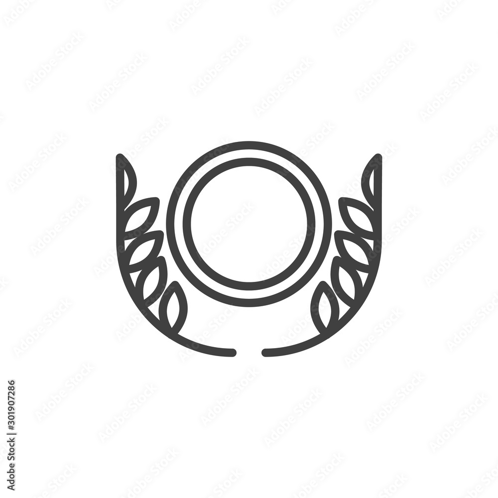 Laurel wreath medal line icon. linear style sign for mobile concept and web design. Award laurel medal outline vector icon. Symbol, logo illustration. Vector graphics