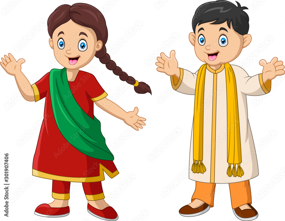 Cartoon Indian Couple Wearing Traditional Costumes Stock Vector Adobe Stock 9906