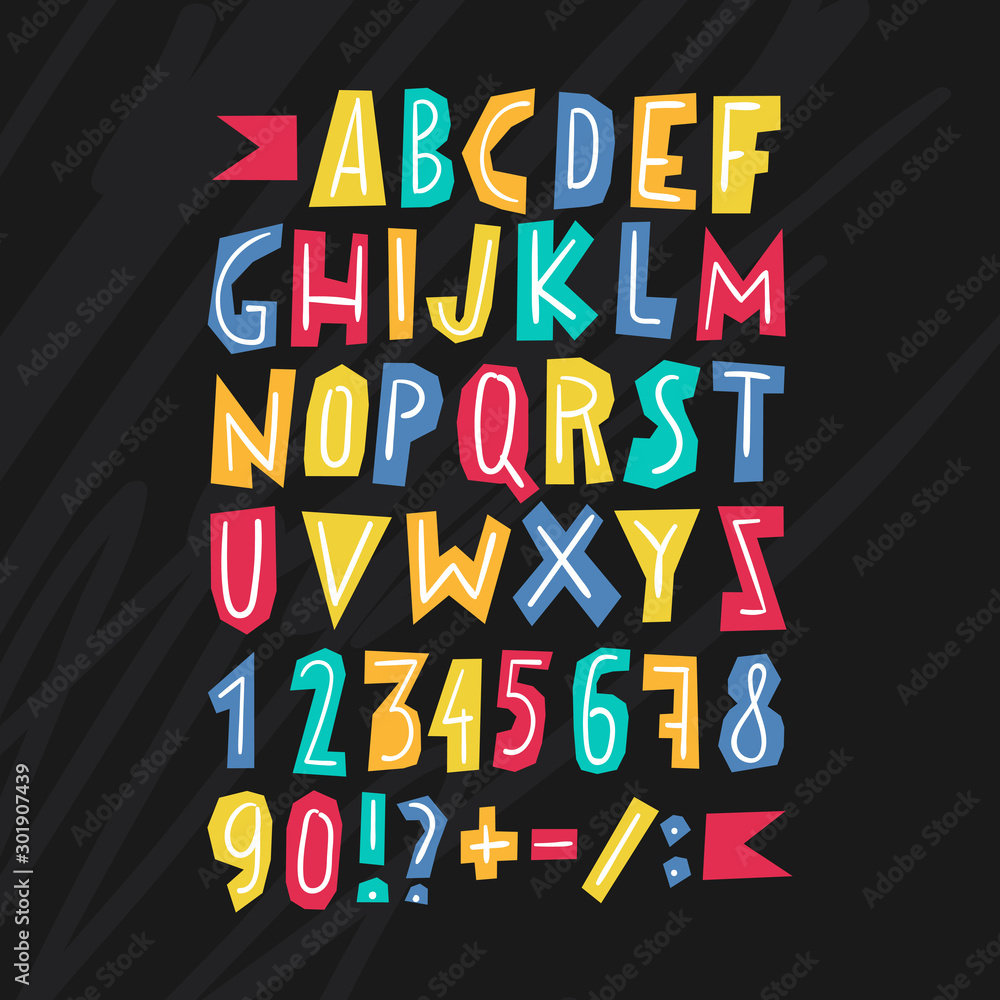 Vector colorful alphabet. Hand drawn letters.
