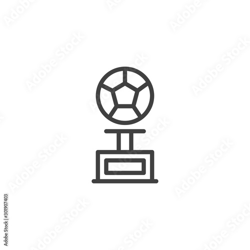 Football cup line icon. linear style sign for mobile concept and web design. Soccer ball award trophy outline vector icon. Symbol, logo illustration. Vector graphics