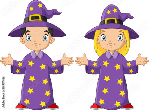 Couple kids with costume witch