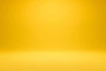 Empty yellow background and spotlight with studio for showing or design. Blank backdrop made from cement material. Realistic 3D render.