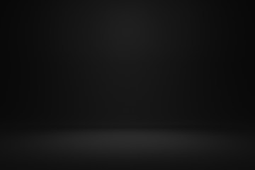 Empty black background and spotlight in centre with studio for showing or design. Dark backdrop made from cement material. Realistic 3D render.