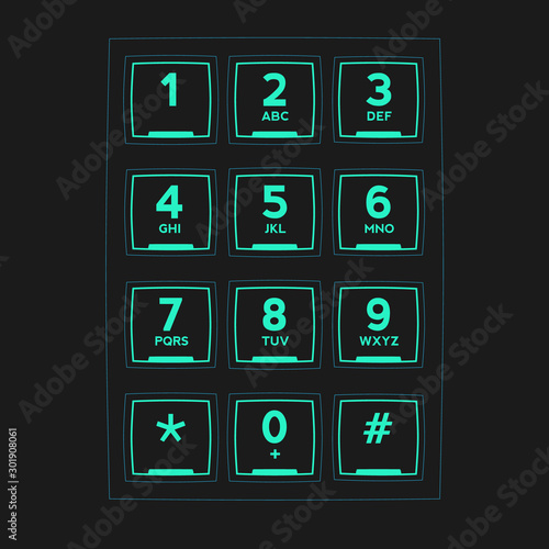 Futuristic Phone Keypad for Touchscreens. Vector User Interface