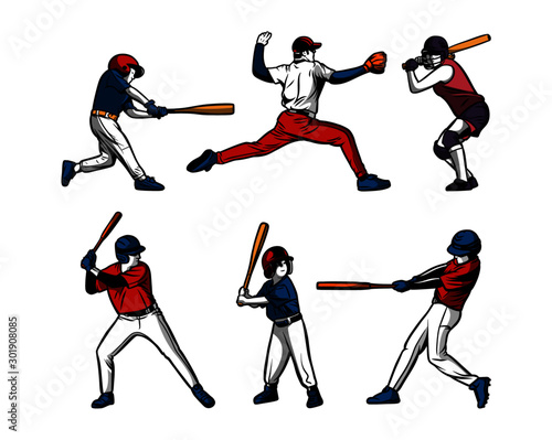baseball player color set collection pack illustration