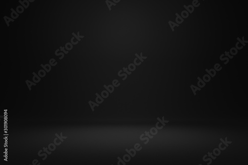 Fototapeta Naklejka Na Ścianę i Meble -  Empty black background and spotlight in centre with studio for showing or design. Dark backdrop made from cement material. Realistic 3D render.