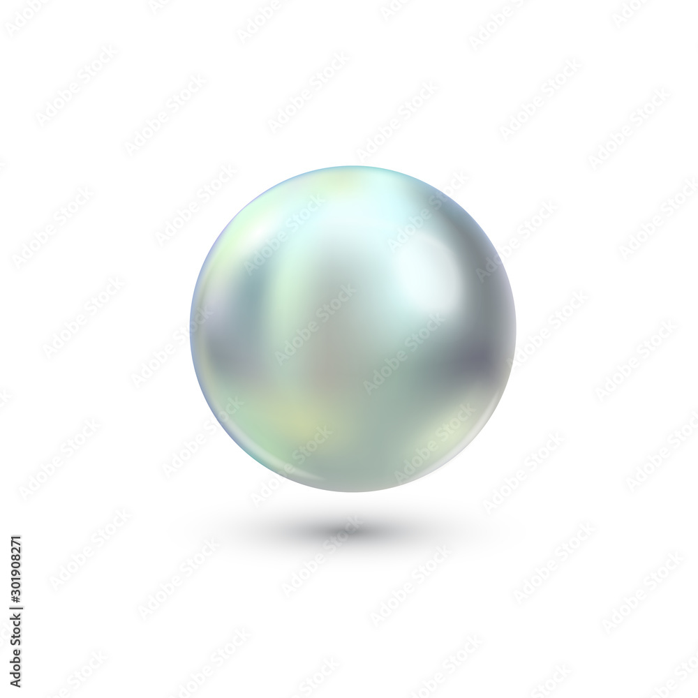 Vector illustration of single shiny natural blue sea oyster pearl with light effects isolated on white background. Beautiful 3D shining realistic pearl for luxury accessories. Vector illustration of single shiny natural blue sea oyster pearl with light effects isolated on white background. Beautiful 3D shining realistic pearl for luxury accessories.