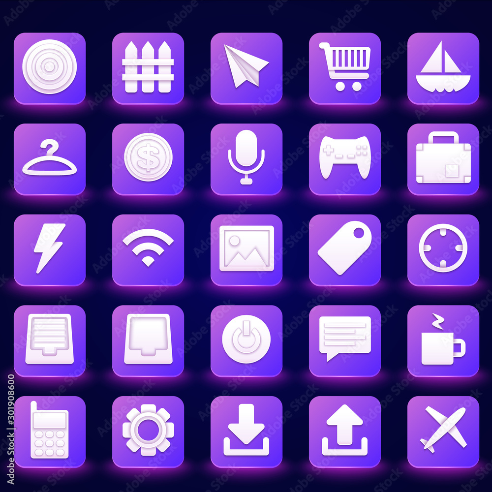 25 White 3D Icons on Gradient Background. Vector Office Icons for Web and Application design 25 White 3D Icons on Gradient Background. Vector Office Icons for Web and Application design