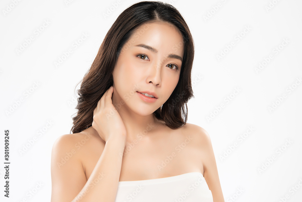 Beautiful Young Asian Woman with Clean Fresh Skin. Face care, Facial treatment, Happiness and cheerful. isolated on white background, Beauty and Cosmetics Concept Beautiful Young Asian Woman with Clean Fresh Skin. Face care, Facial treatment, Happiness and cheerful. isolated on white background, Beauty and Cosmetics Concept