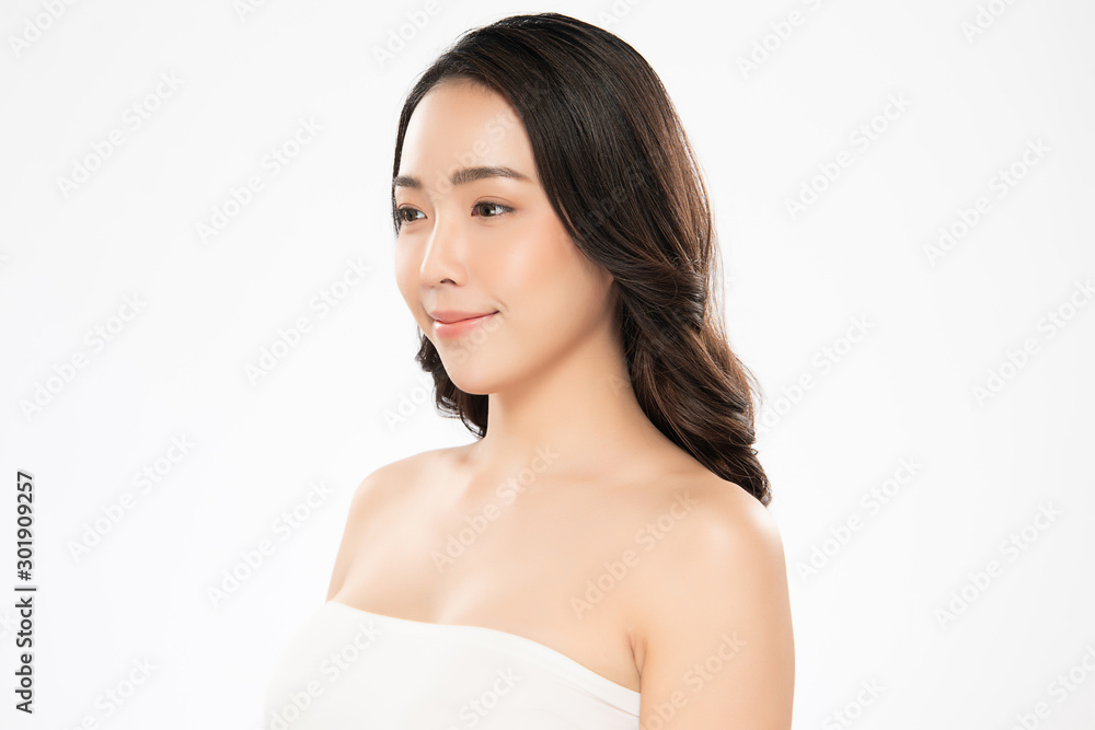 Beautiful Young Asian Woman with Clean Fresh Skin. Face care, Facial treatment, Happiness and cheerful. isolated on white background, Beauty and Cosmetics Concept Beautiful Young Asian Woman with Clean Fresh Skin. Face care, Facial treatment, Happiness and cheerful. isolated on white background, Beauty and Cosmetics Concept