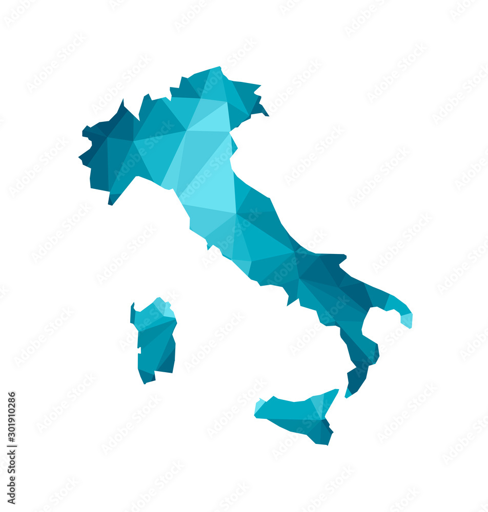Vector isolated illustration icon with simplified blue silhouette of Italy map. Polygonal geometric style, triangular shapes. White background Vector isolated illustration icon with simplified blue silhouette of Italy map. Polygonal geometric style, triangular shapes. White background