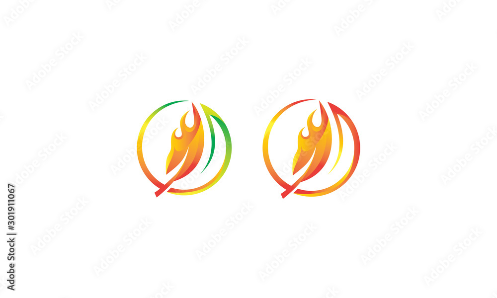 circle Fire leaf logo. The leaf logo with a blazing fire, a symbol of nature and passion. Flame and spirit logo template