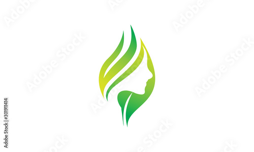 logo face girl leaves vector 
