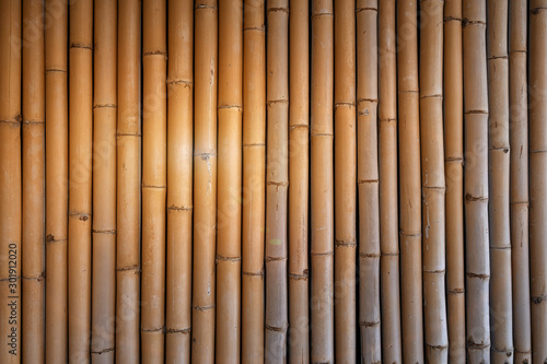 Fototapeta Naklejka Na Ścianę i Meble -  sunset on vintage bamboo wall.
