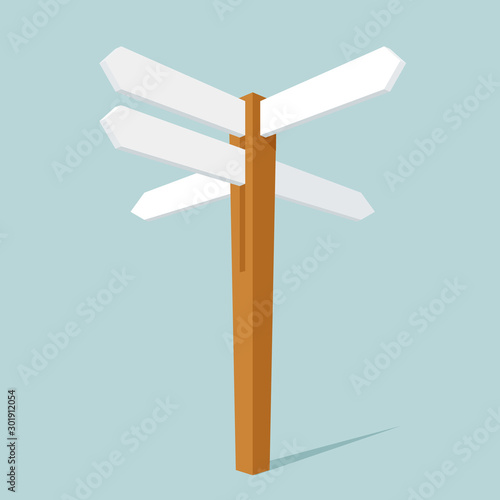 Direction sign street decoration object isolated on blue retro isometric flat design vector illustration