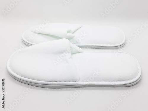 Blank Clean Empty Holiday Hotel Corporate Appliances and Home Sandals Rubber Flip Flop for Design Model Mock-up in White Isolated Background