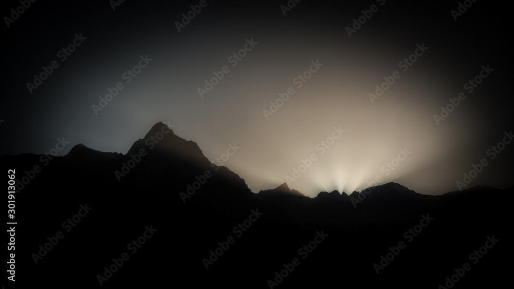 dark sunset in the mountains