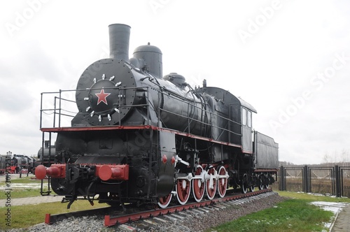 Old black steam train from the museum of steam locomotives