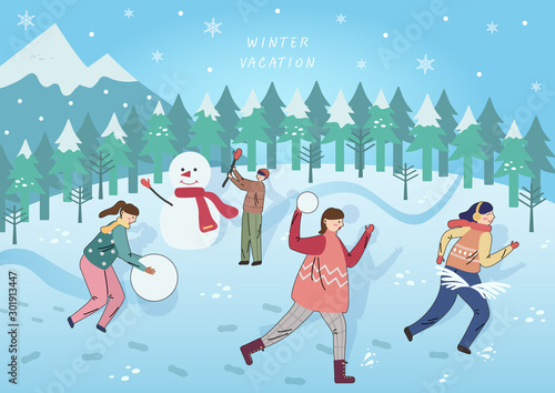 Exciting winter travel line illustration