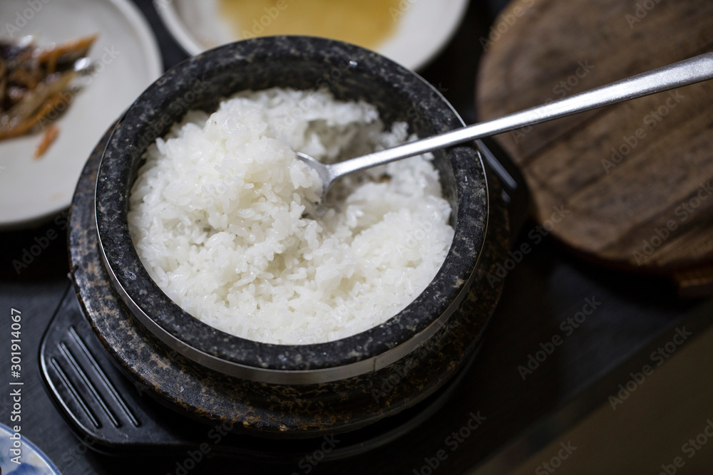 Korean rice in hot pot and nurungji Korean rice in hot pot and nurungji