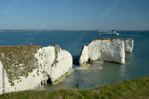 Canvas Print View over the cliffs and rock formations of Old Harry Rocks on Dorset coast